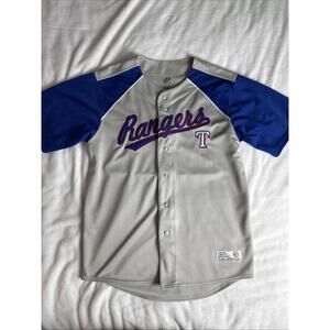 Dynasty MLB Texas Rangers Baseball Jersey Size Men's Large L Gray Blue Stiched